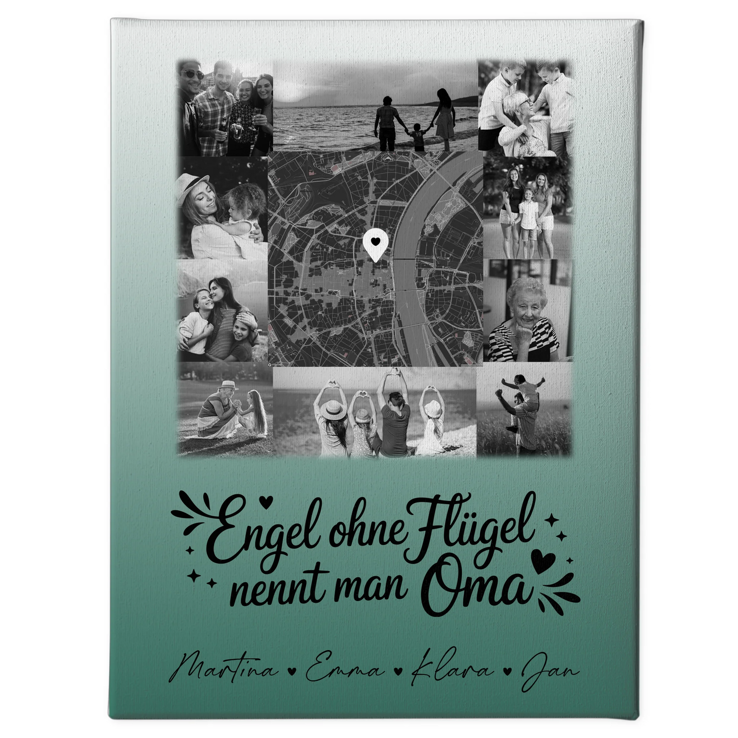 Personalisiertes Oma Plakat Leinwand mit 10 Fotos und Karte in der Mitte Bruder ist ein Engel Schwarz-Weiß 1