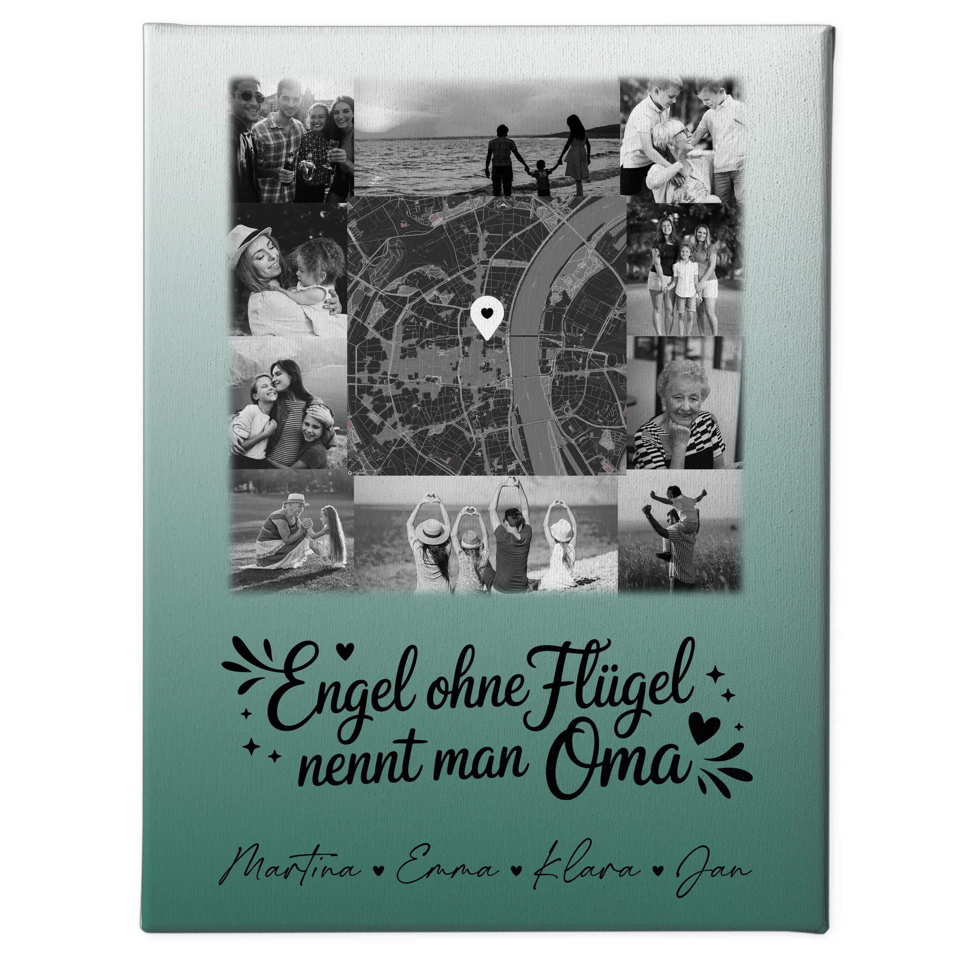 Personalisiertes Oma Plakat Leinwand mit 10 Fotos und Karte in der Mitte Bruder ist ein Engel Schwarz-Weiß 1
