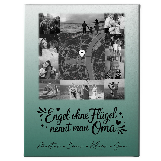 Personalisiertes Oma Plakat Leinwand mit 10 Fotos und Karte in der Mitte Bruder ist ein Engel Schwarz-Weiß 1