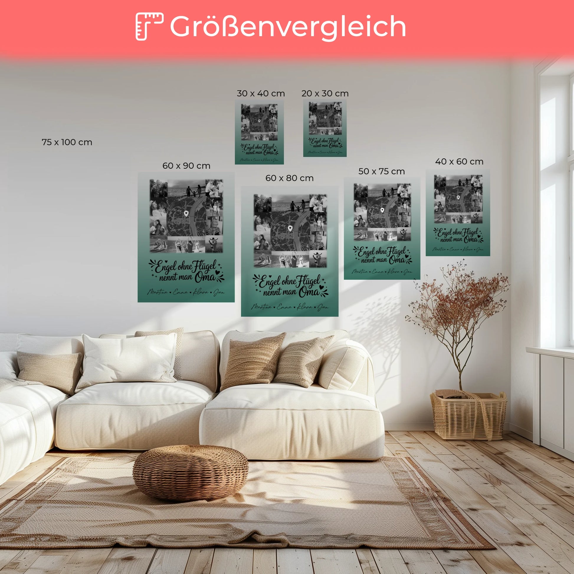 Personalisiertes Oma Plakat Leinwand mit 10 Fotos und Karte in der Mitte Bruder ist ein Engel Schwarz-Weiß 6