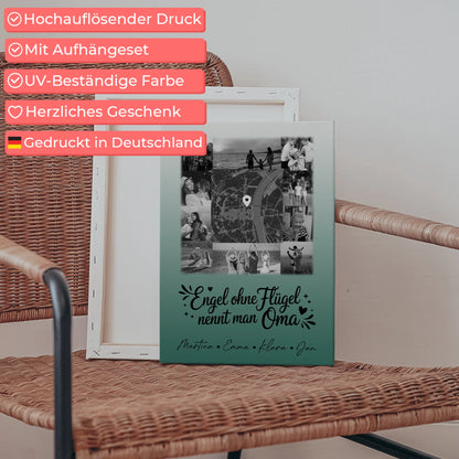 Personalisiertes Oma Plakat Leinwand mit 10 Fotos und Karte in der Mitte Bruder ist ein Engel Schwarz-Weiß 5