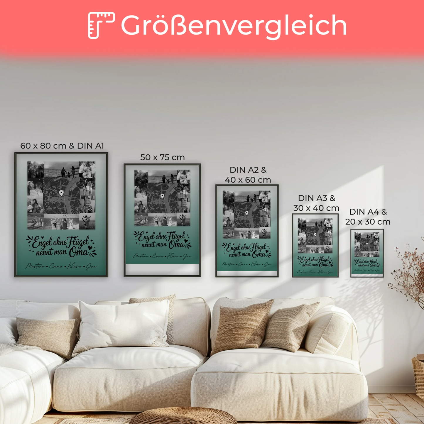 Personalisierte Poster Oma und Opa mit 10 Fotos und Karte in der Mitte Schwarz-Weiß Bruder ist ein Engel