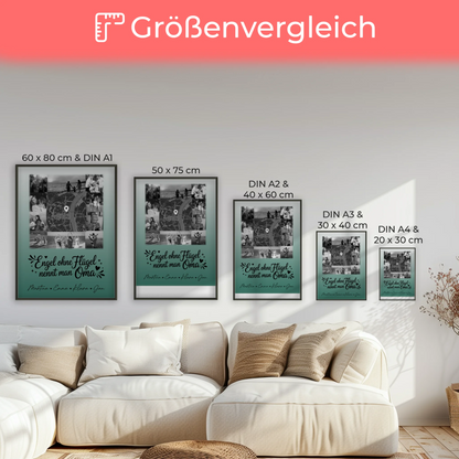 Personalisierte Poster Oma und Opa mit 10 Fotos und Karte in der Mitte Schwarz-Weiß Bruder ist ein Engel