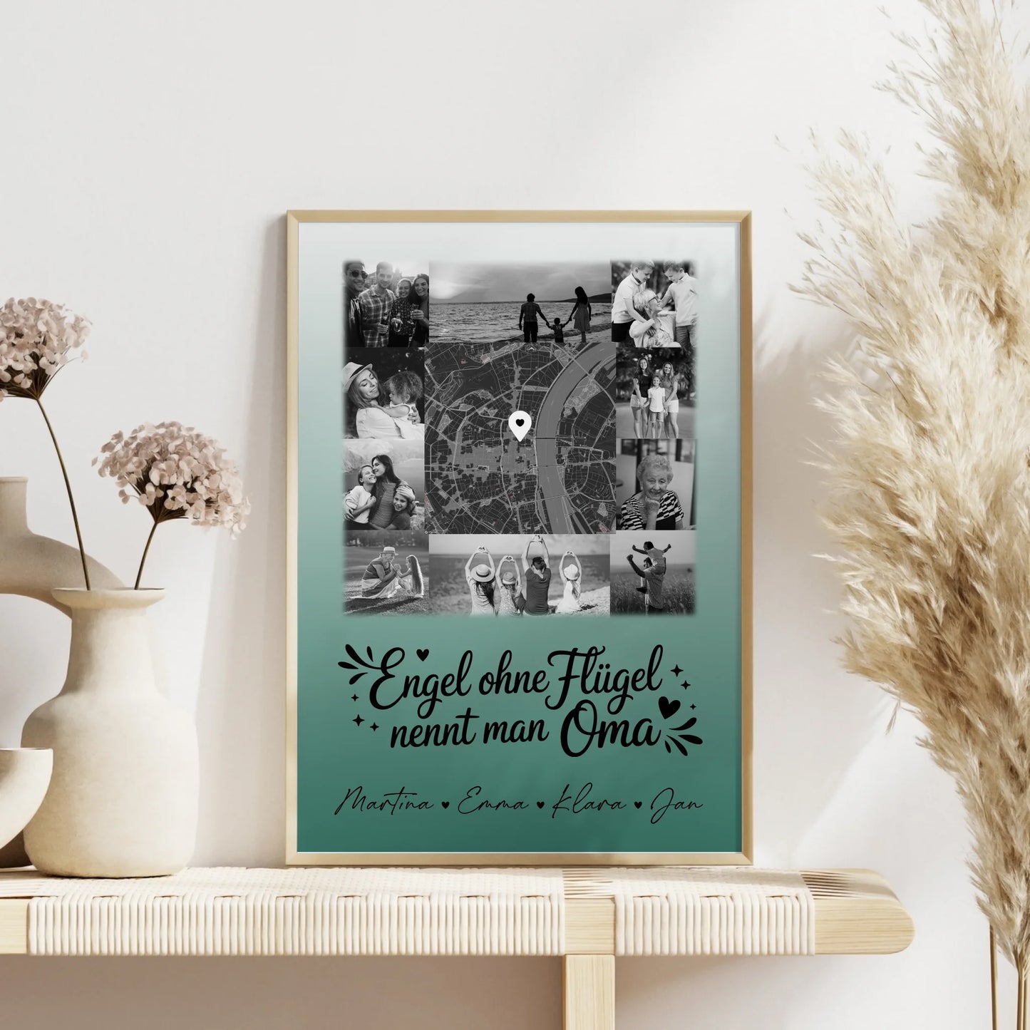 Personalisierte Poster Oma und Opa mit 10 Fotos und Karte in der Mitte Schwarz-Weiß Bruder ist ein Engel