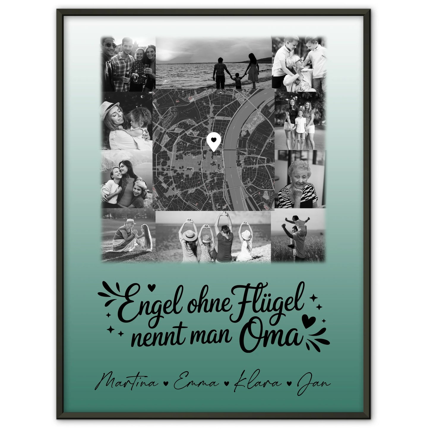 Personalisierte Poster Oma und Opa mit 10 Fotos und Karte in der Mitte Schwarz-Weiß Bruder ist ein Engel