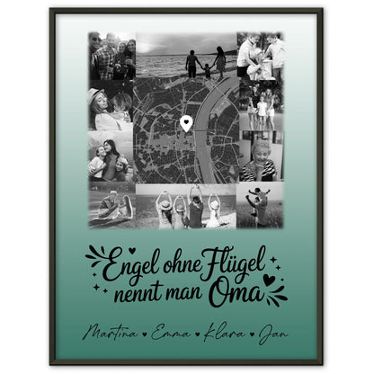 Personalisierte Poster Oma und Opa mit 10 Fotos und Karte in der Mitte Schwarz-Weiß Bruder ist ein Engel