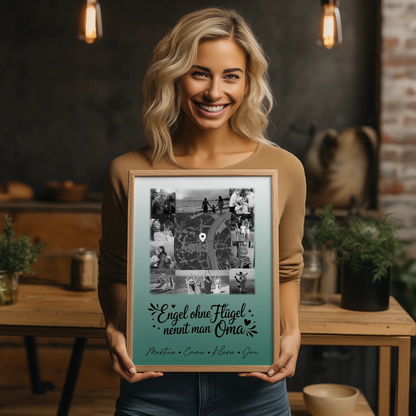 Personalisierte Poster Oma und Opa mit 10 Fotos und Karte in der Mitte Schwarz-Weiß Bruder ist ein Engel