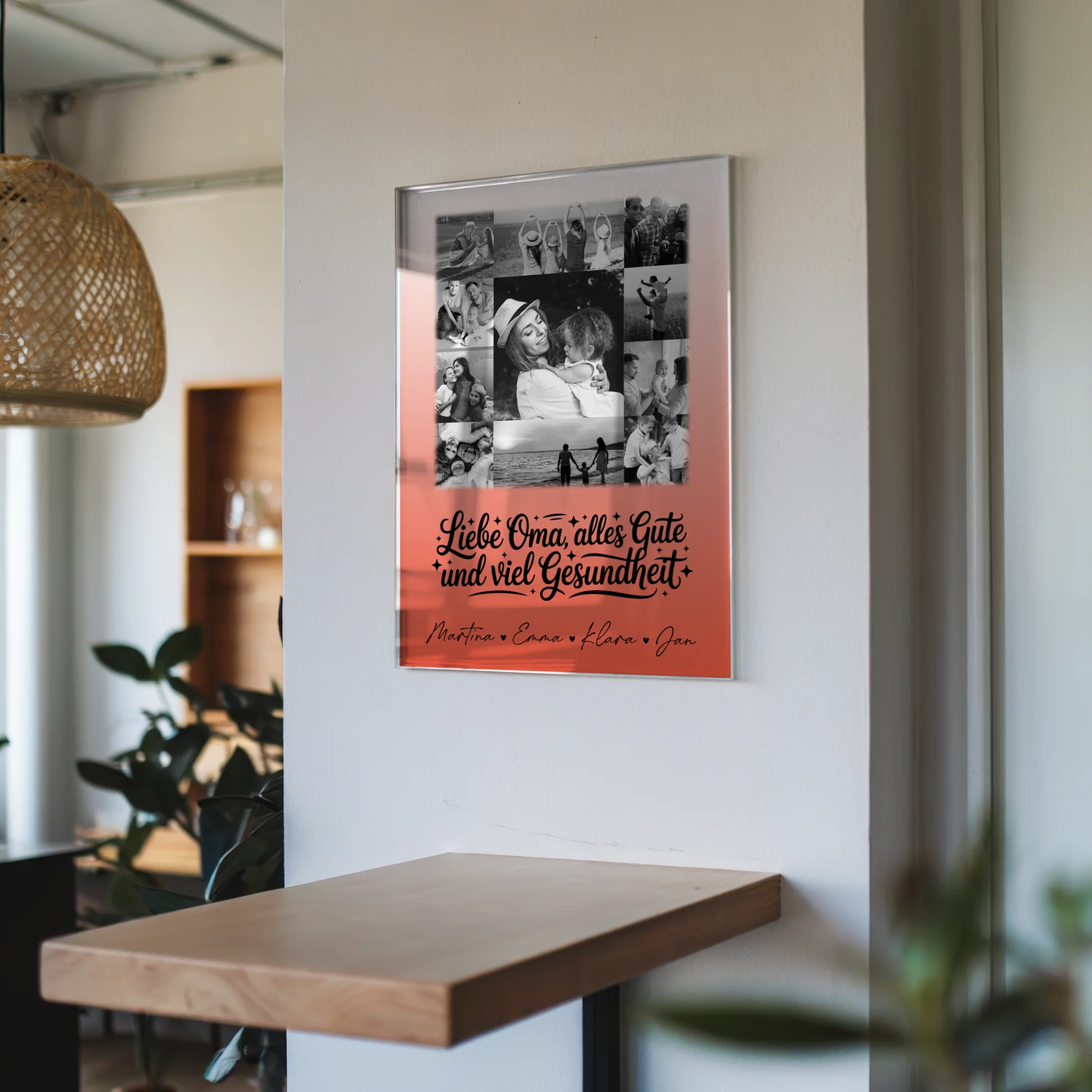 Personalisierte Oma Plakat Acrylglas Bild mit 11 Fotos Schwarz-Weiß für alles Gute und Gesundheit