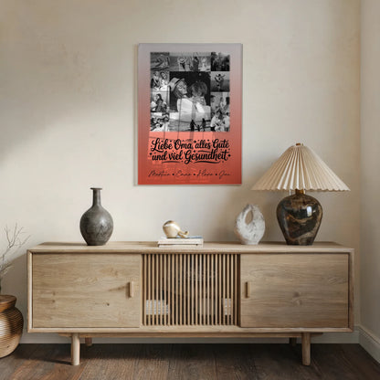 Personalisierte Oma Plakat Acrylglas Bild mit 11 Fotos Schwarz-Weiß für alles Gute und Gesundheit