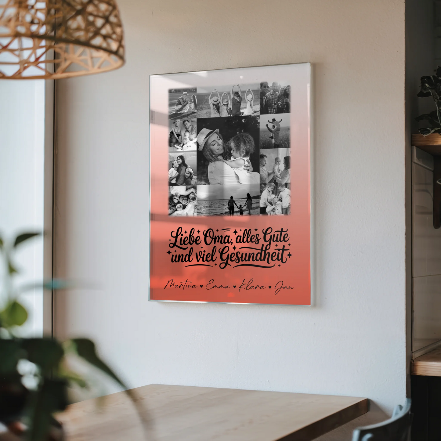 Personalisierte Oma Plakat Acrylglas Bild mit 11 Fotos Schwarz-Weiß für alles Gute und Gesundheit