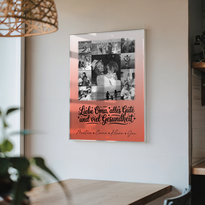 Personalisierte Oma Plakat Acrylglas Bild mit 11 Fotos Schwarz-Weiß für alles Gute und Gesundheit