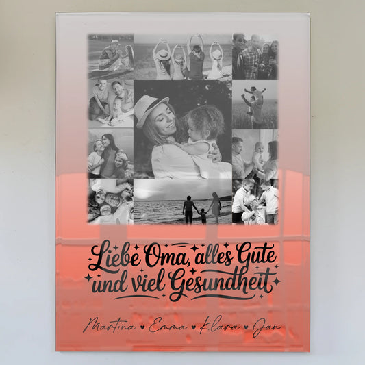 Personalisierte Oma Plakat Acrylglas Bild mit 11 Fotos Schwarz-Weiß für alles Gute und Gesundheit