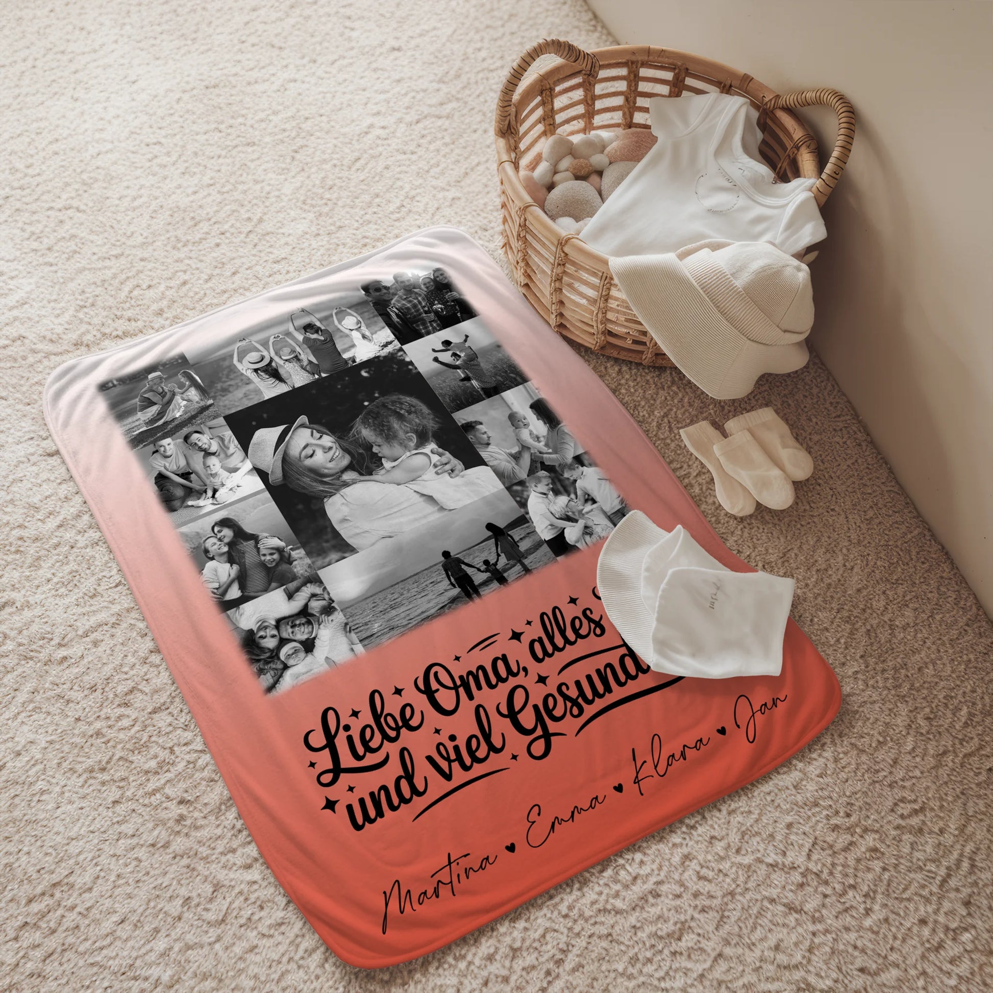 Personalisierte Decke Mit Namen 11 Fotos Oma Alles Gute Gesundheit Schwarz-Weiß Geschenk 2