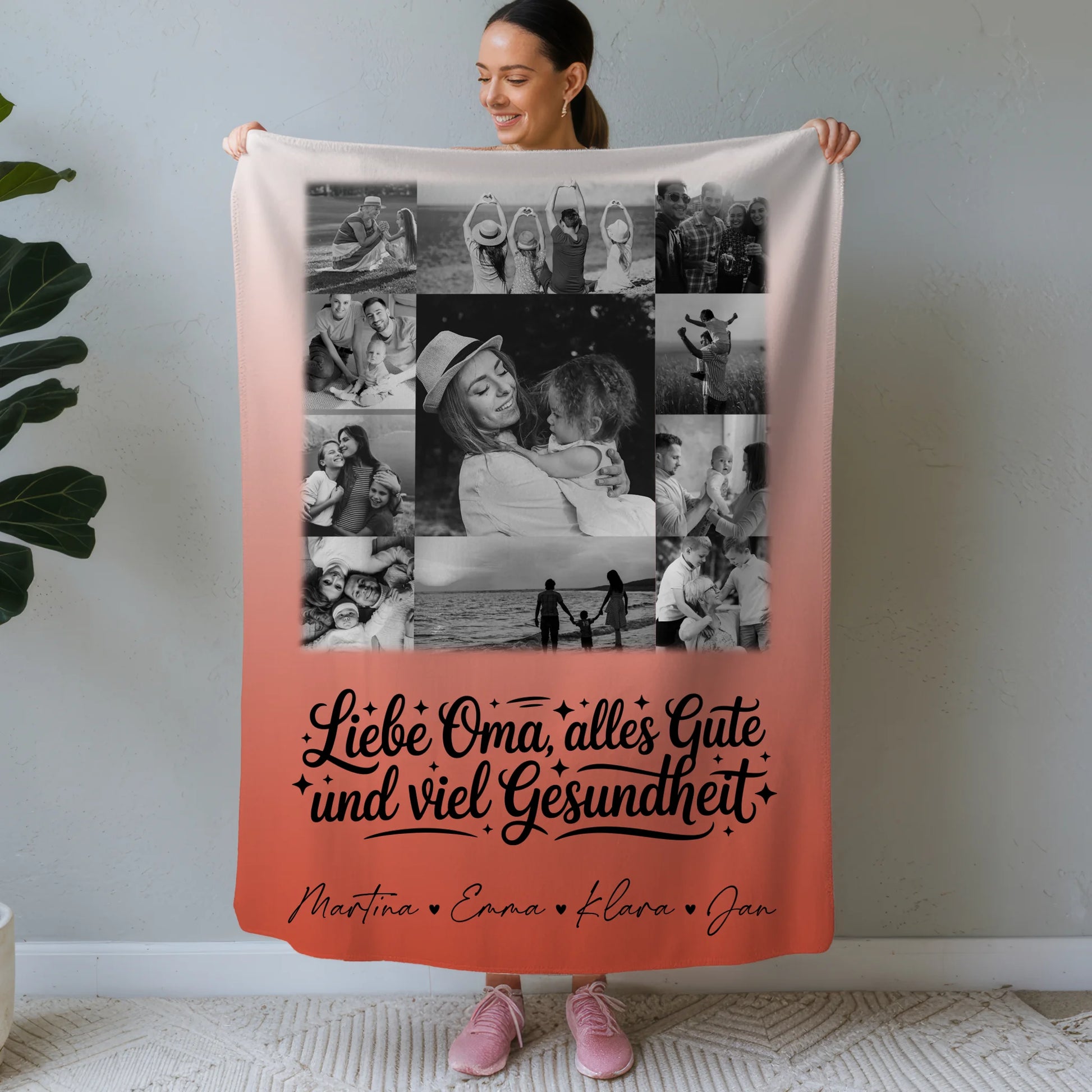 Personalisierte Decke Mit Namen 11 Fotos Oma Alles Gute Gesundheit Schwarz-Weiß Geschenk 1
