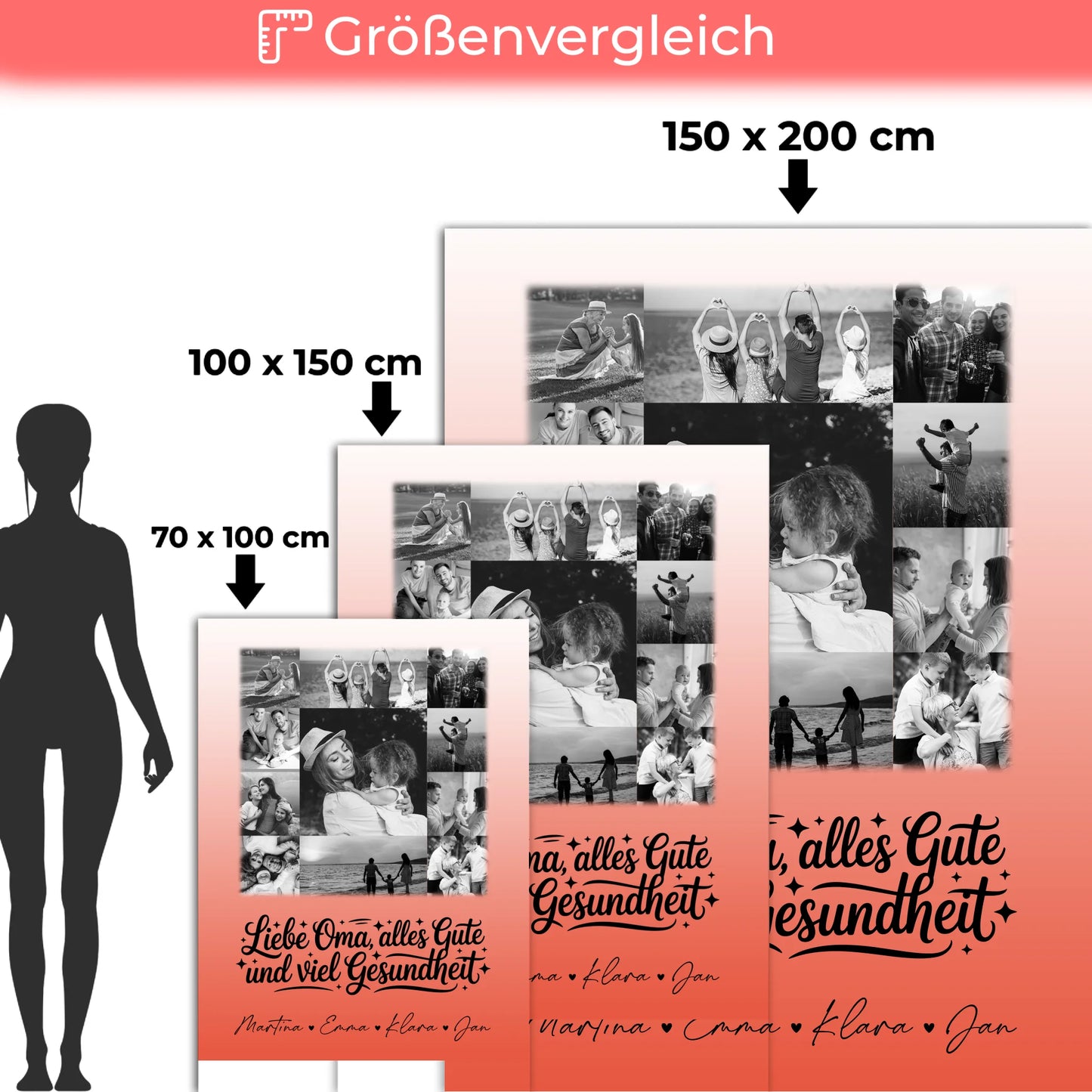 Personalisierte Decke Mit Namen 11 Fotos Oma Alles Gute Gesundheit Schwarz-Weiß Geschenk 5