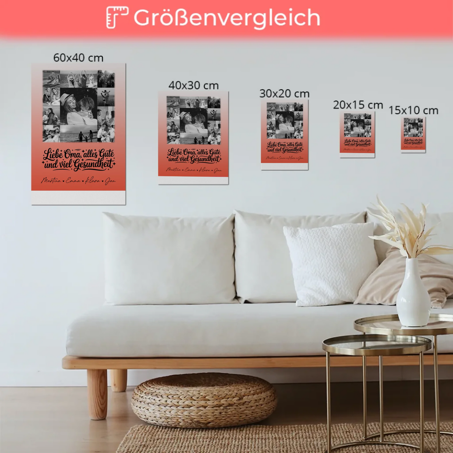 Personalisierte Oma Plakat Fotoboard mit 11 Fotos Schwarz-Weiß für alles Gute Gesundheit 6