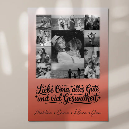 Personalisierte Oma Plakat Fotoboard mit 11 Fotos Schwarz-Weiß für alles Gute Gesundheit 7