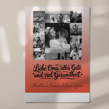 Personalisierte Oma Plakat Fotoboard mit 11 Fotos Schwarz-Weiß für alles Gute Gesundheit