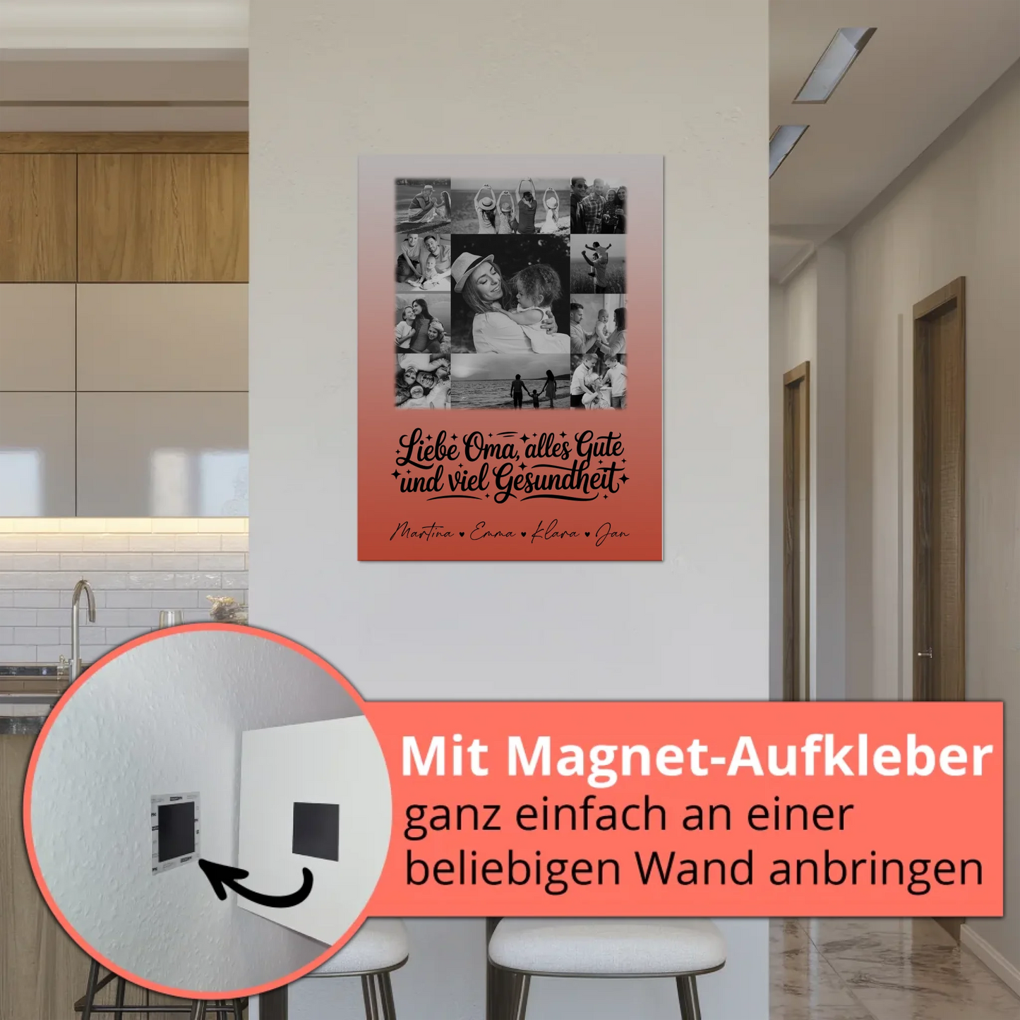 Personalisierte Oma Plakat Fotoboard mit 11 Fotos Schwarz-Weiß für alles Gute Gesundheit