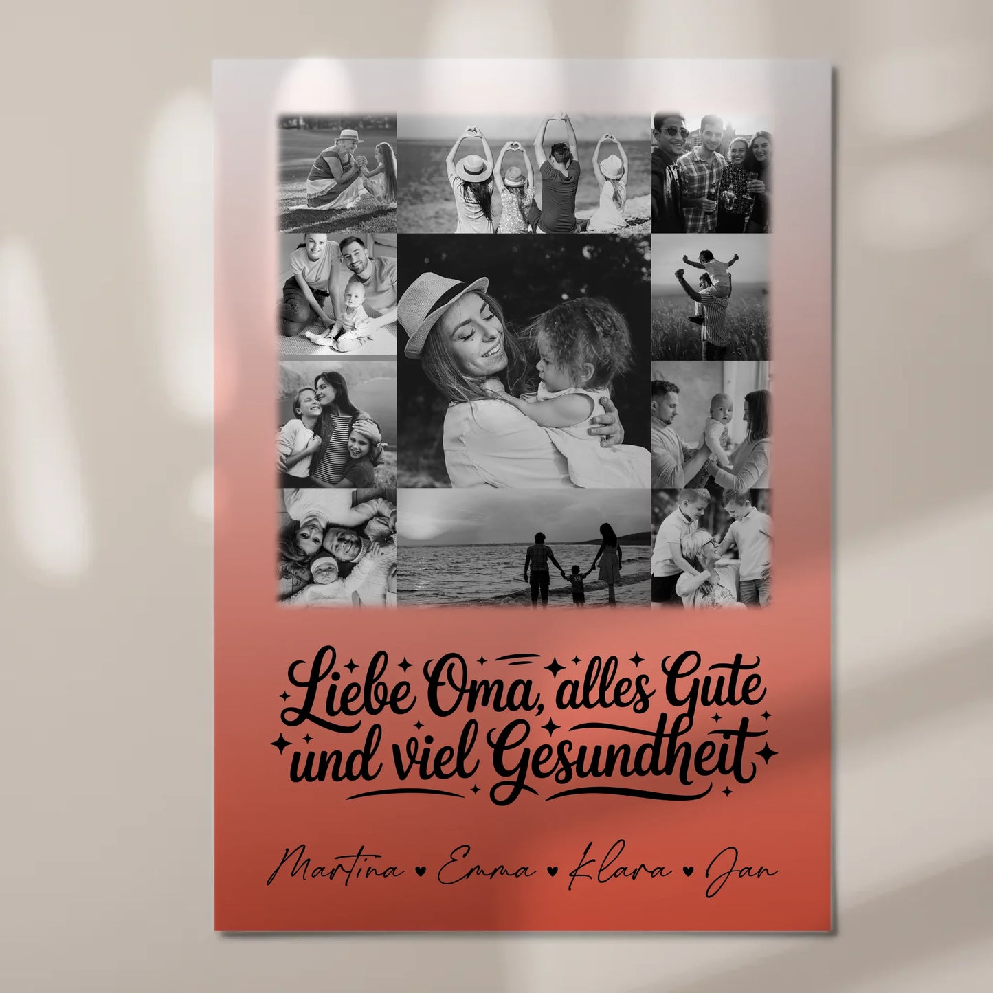 Personalisierte Oma Plakat Fotoboard mit 11 Fotos Schwarz-Weiß für alles Gute Gesundheit