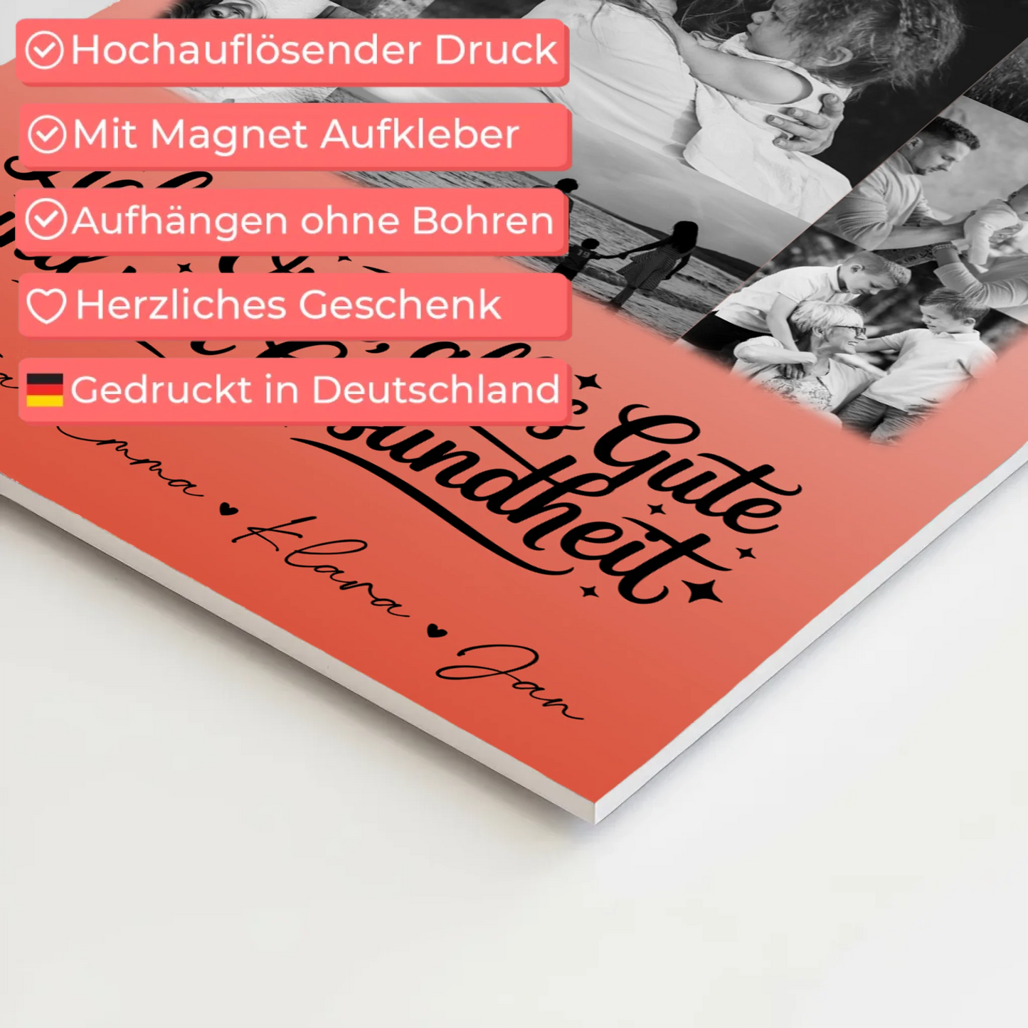 Personalisierte Oma Plakat Fotoboard mit 11 Fotos Schwarz-Weiß für alles Gute Gesundheit