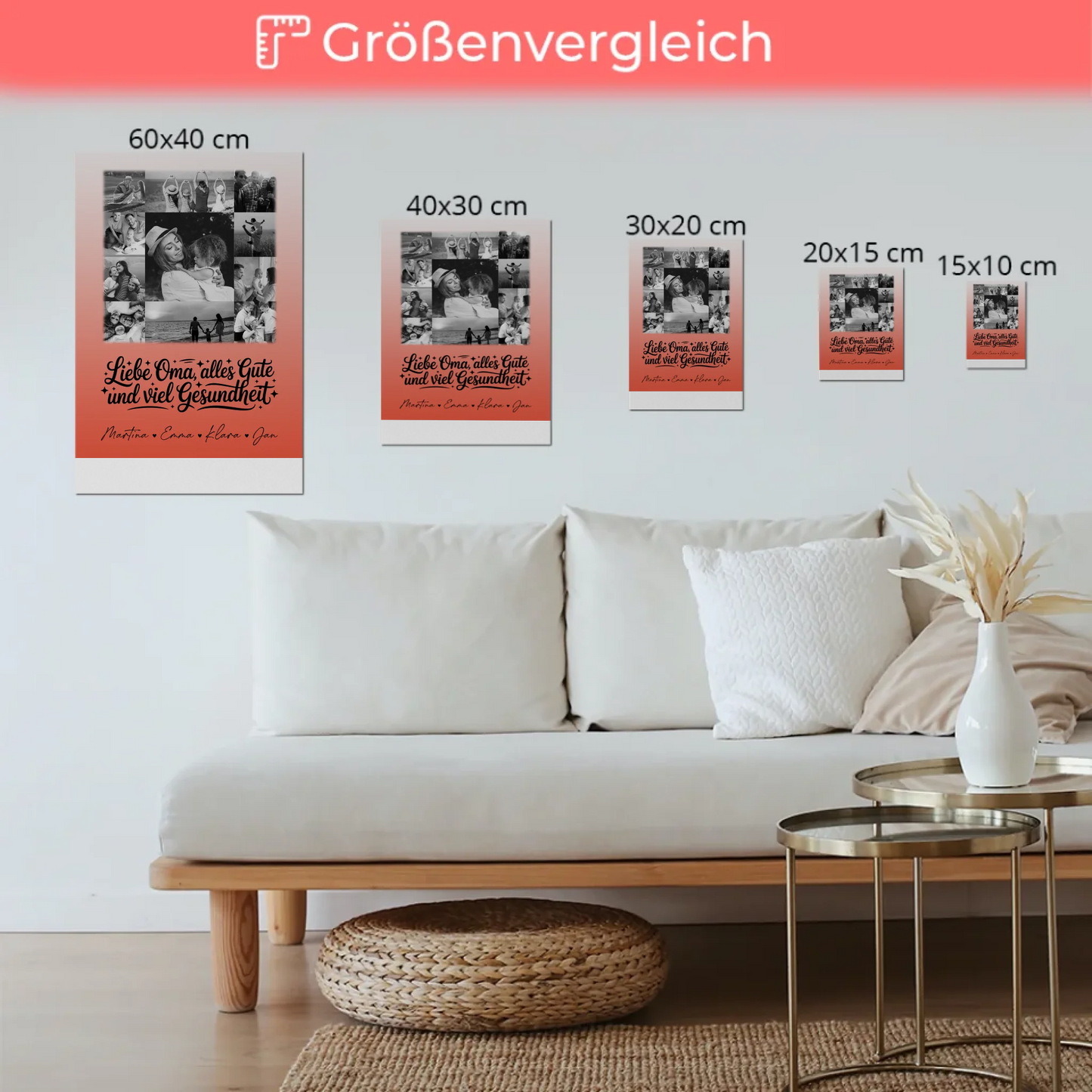 Personalisierte Oma Plakat Fotoboard mit 11 Fotos Schwarz-Weiß für alles Gute Gesundheit