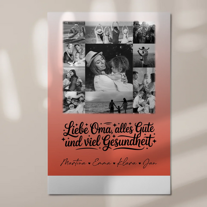 Personalisierte Oma Plakat Fotoboard mit 11 Fotos Schwarz-Weiß für alles Gute Gesundheit