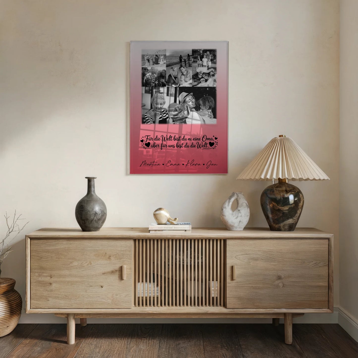 Oma Plakat Acrylglas Bild mit 8 Fotos und Herz Foto Du bist für mich die Welt Schwarz-Weiß personalisiertes Geschenk