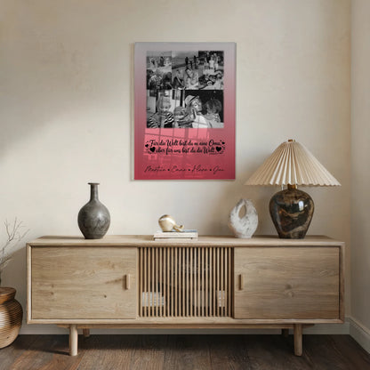 Oma Plakat Acrylglas Bild mit 8 Fotos und Herz Foto Du bist für mich die Welt Schwarz-Weiß personalisiertes Geschenk