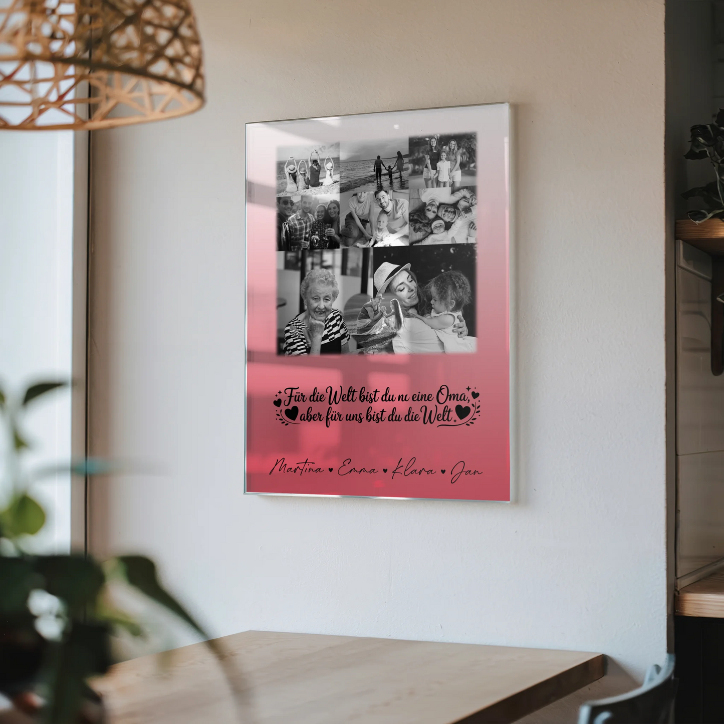 Oma Plakat Acrylglas Bild mit 8 Fotos und Herz Foto Du bist für mich die Welt Schwarz-Weiß personalisiertes Geschenk