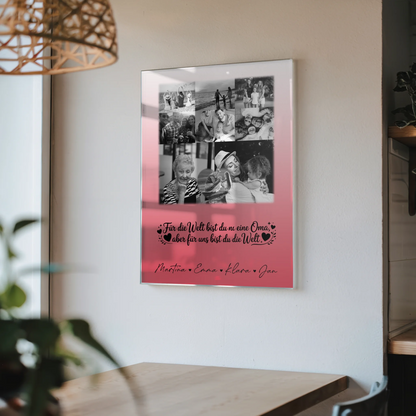Oma Plakat Acrylglas Bild mit 8 Fotos und Herz Foto Du bist für mich die Welt Schwarz-Weiß personalisiertes Geschenk