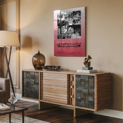 Oma Plakat Acrylglas Bild mit 8 Fotos und Herz Foto Du bist für mich die Welt Schwarz-Weiß personalisiertes Geschenk