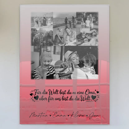 Oma Plakat Acrylglas Bild mit 8 Fotos und Herz Foto Du bist für mich die Welt Schwarz-Weiß personalisiertes Geschenk