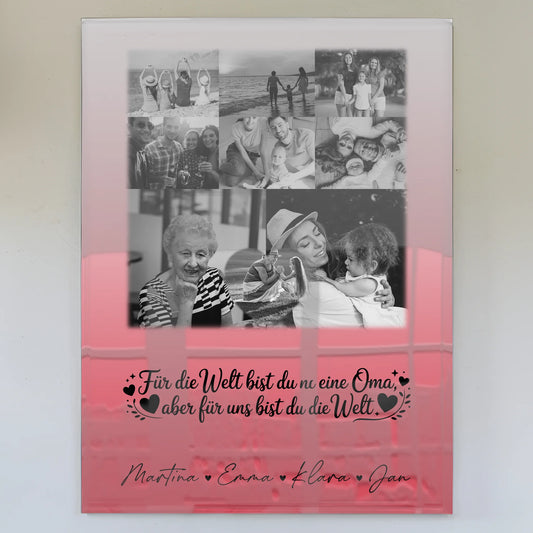 Oma Plakat Acrylglas Bild mit 8 Fotos und Herz Foto Du bist für mich die Welt Schwarz-Weiß personalisiertes Geschenk