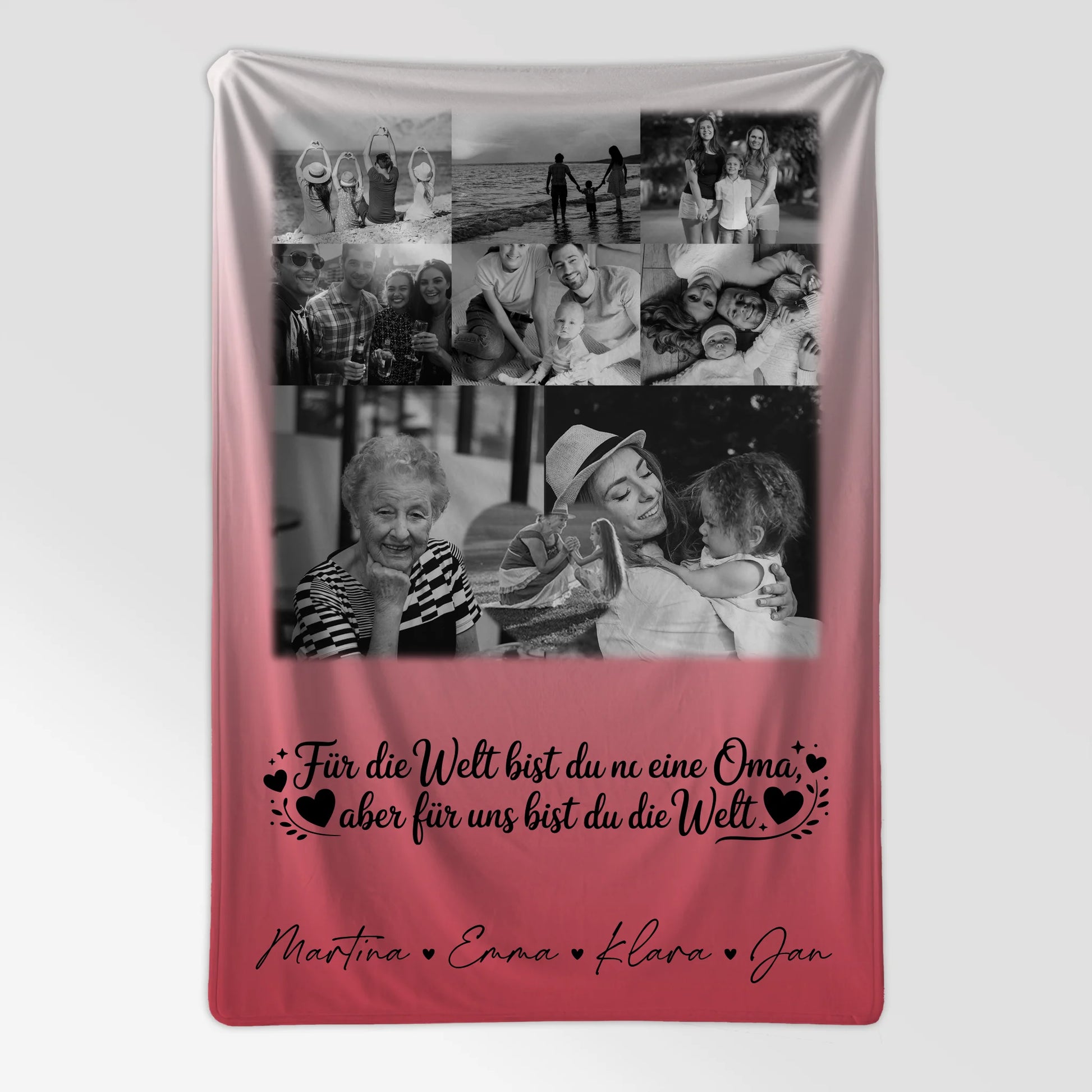Personalisierte Decke Für Oma mit 8 Fotos und Herz Foto Schwarz-Weiß Du bist für mich die Welt 7