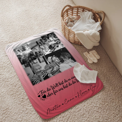 Personalisierte Decke Für Oma mit 8 Fotos und Herz Foto Schwarz-Weiß Du bist für mich die Welt 2