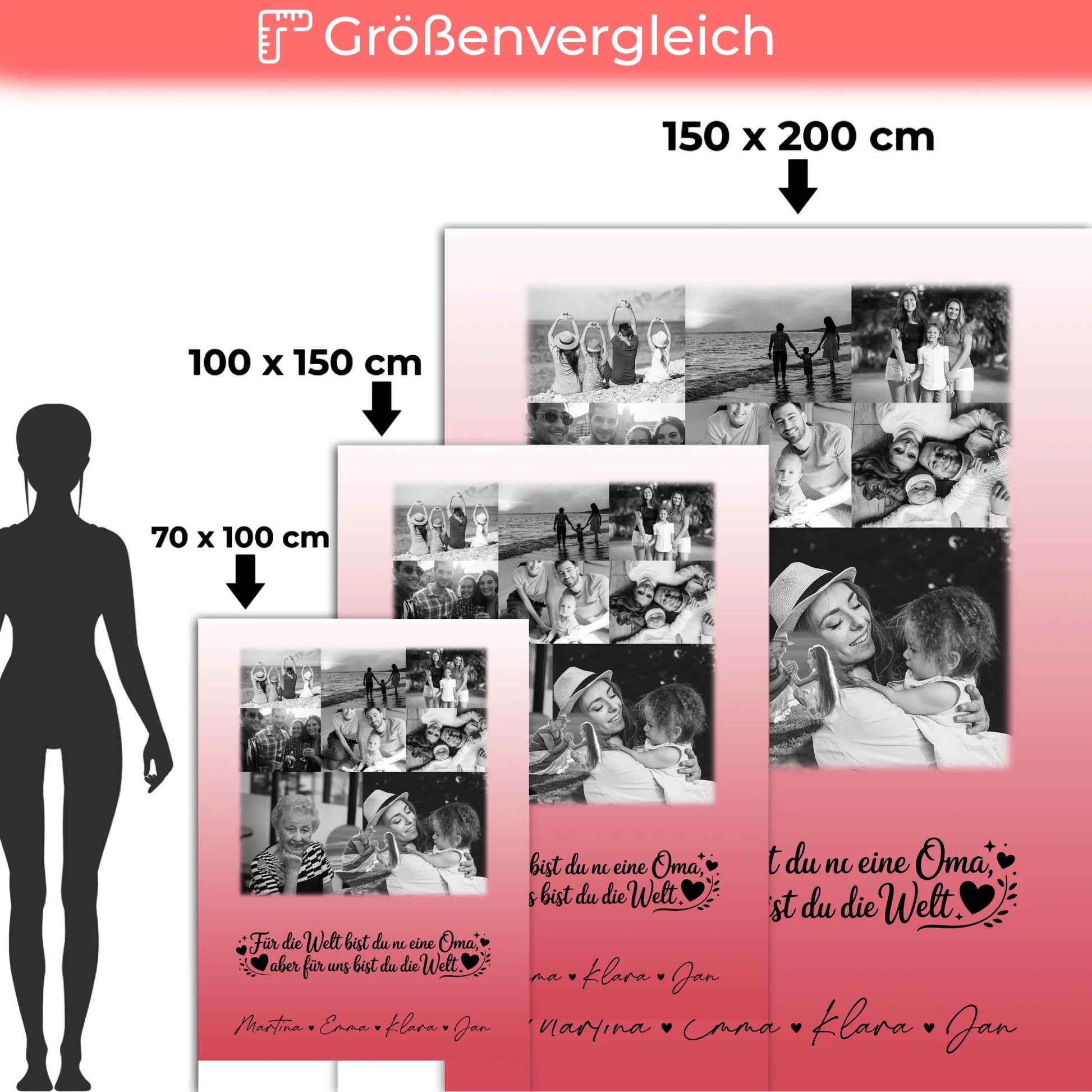 Personalisierte Decke Für Oma mit 8 Fotos und Herz Foto Schwarz-Weiß Du bist für mich die Welt 5