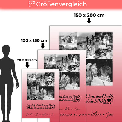 Personalisierte Decke Für Oma mit 8 Fotos und Herz Foto Schwarz-Weiß Du bist für mich die Welt 5