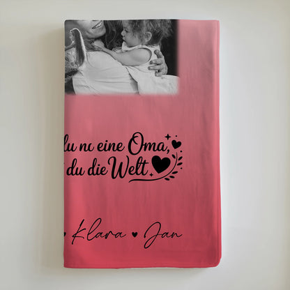 Personalisierte Decke Für Oma mit 8 Fotos und Herz Foto Schwarz-Weiß Du bist für mich die Welt 6