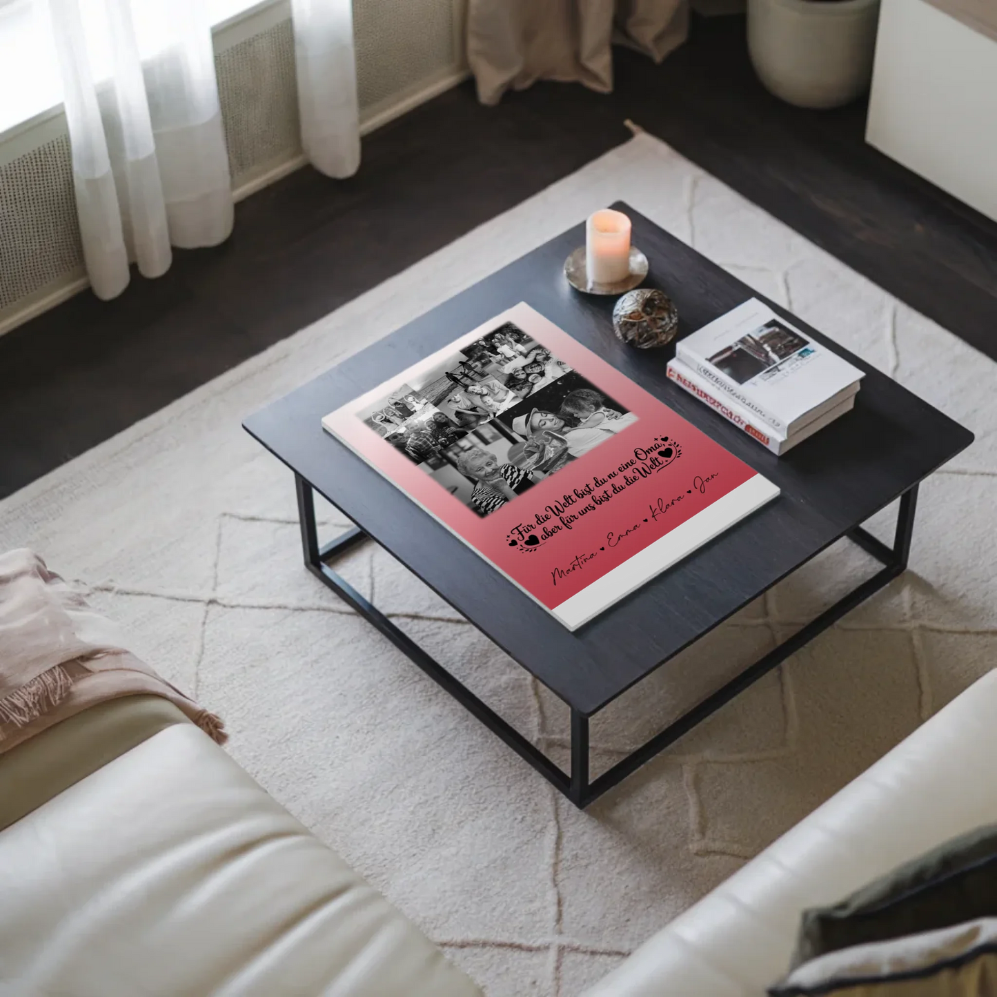 Oma Plakat Fotoboard mit 8 Fotos und Herz Du bist für mich die Welt Schwarz-Weiß Personalisiertes Geschenk 3