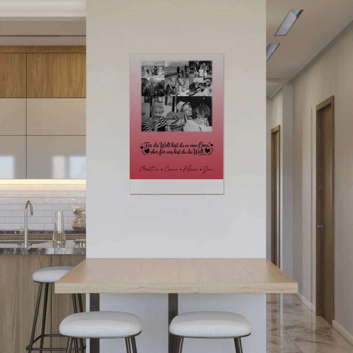 Oma Plakat Fotoboard mit 8 Fotos und Herz Du bist für mich die Welt Schwarz-Weiß Personalisiertes Geschenk 2