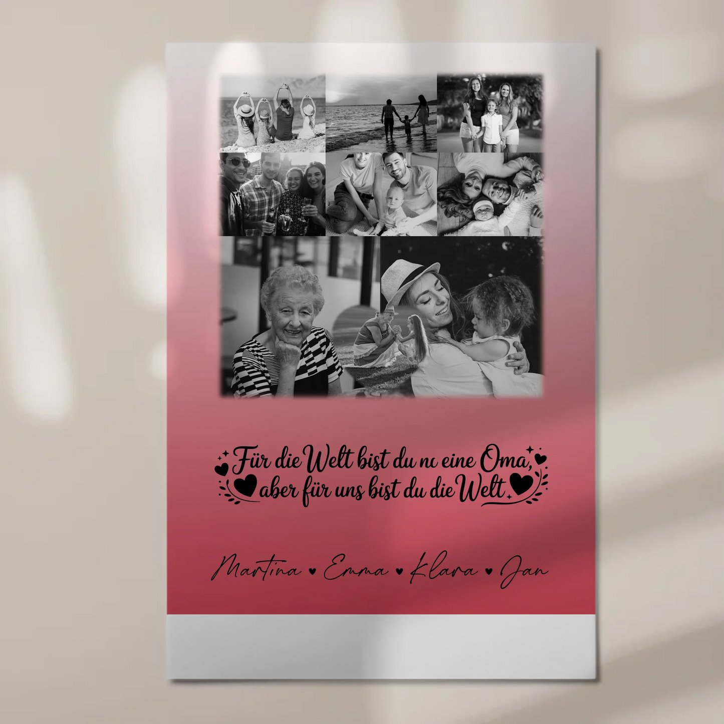 Oma Plakat Fotoboard mit 8 Fotos und Herz Du bist für mich die Welt Schwarz-Weiß Personalisiertes Geschenk 1