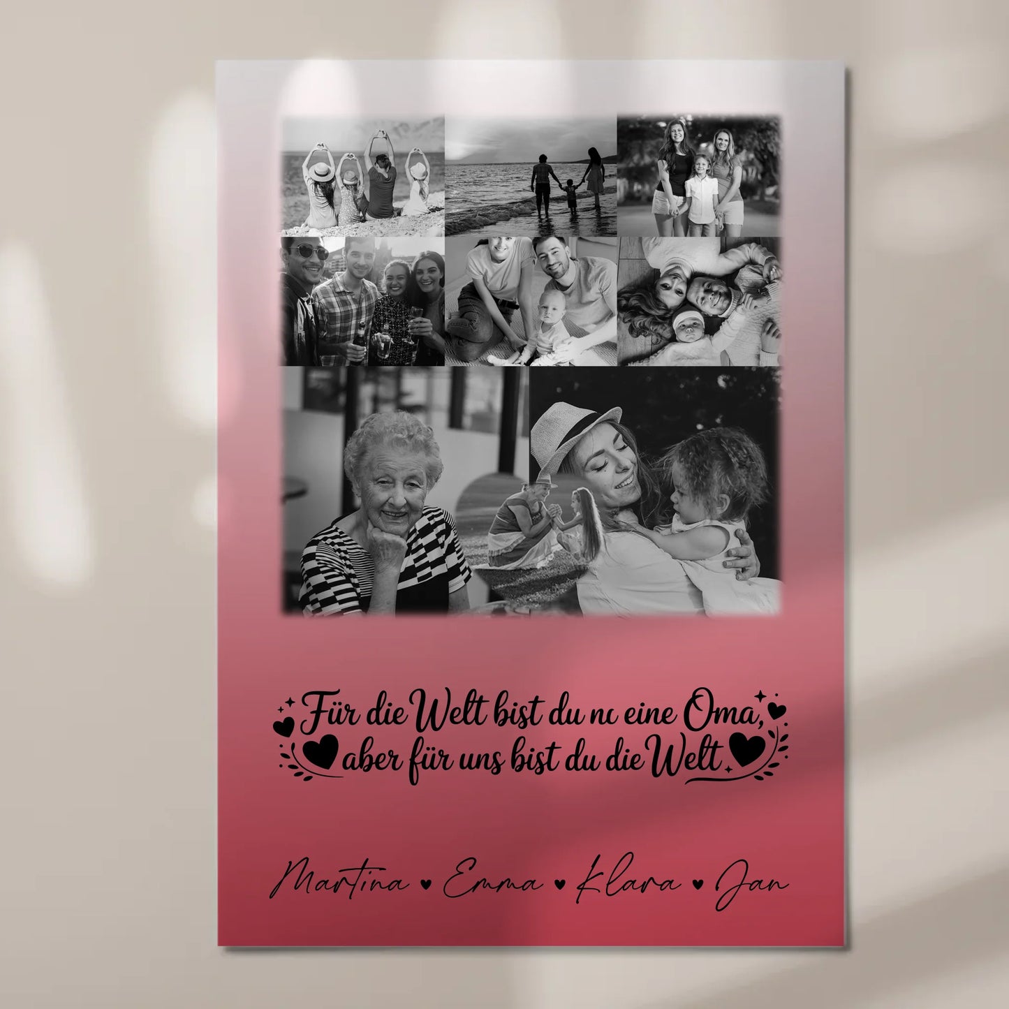 Oma Plakat Fotoboard mit 8 Fotos und Herz Du bist für mich die Welt Schwarz-Weiß Personalisiertes Geschenk 7