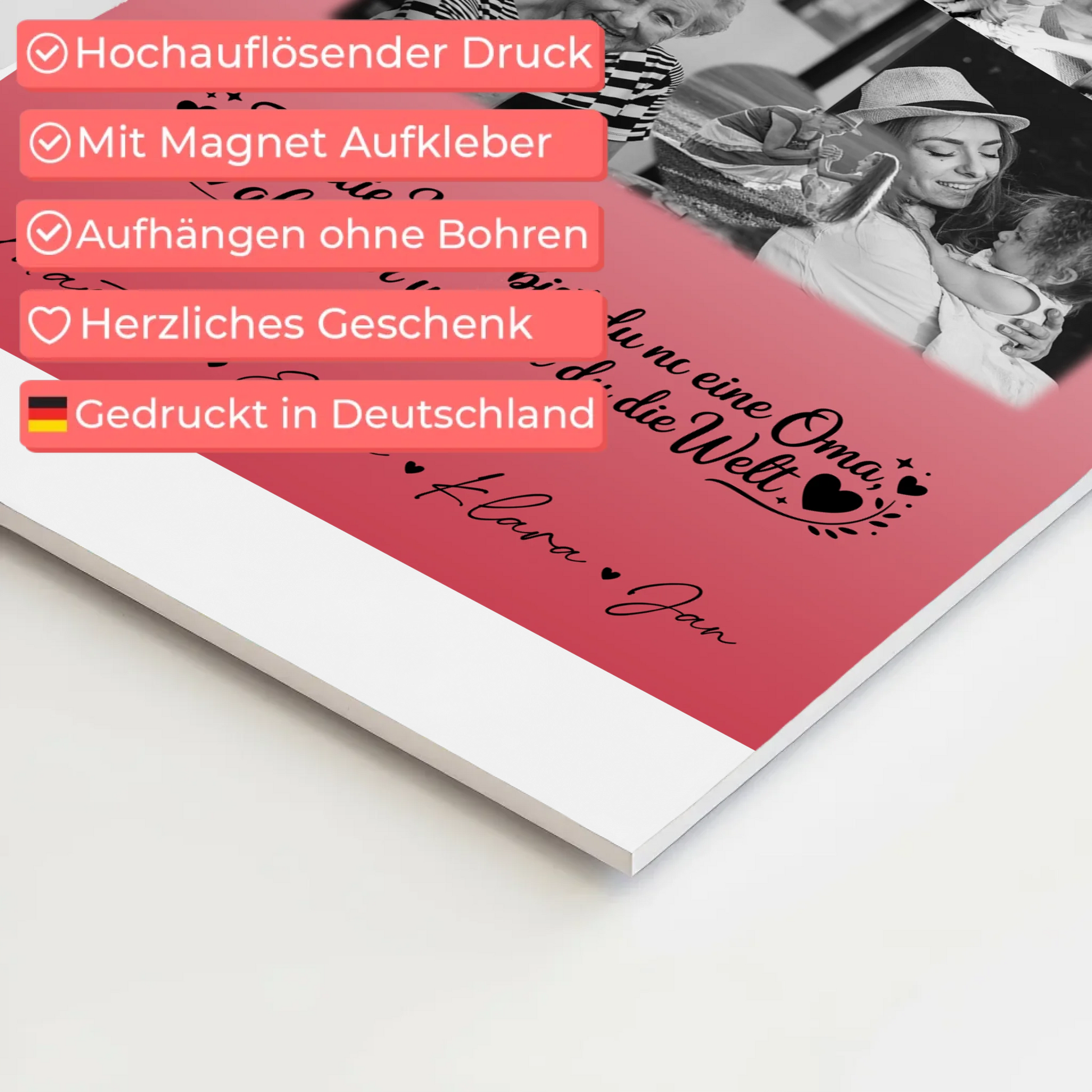 Oma Plakat Fotoboard mit 8 Fotos und Herz Du bist für mich die Welt Schwarz-Weiß Personalisiertes Geschenk 4