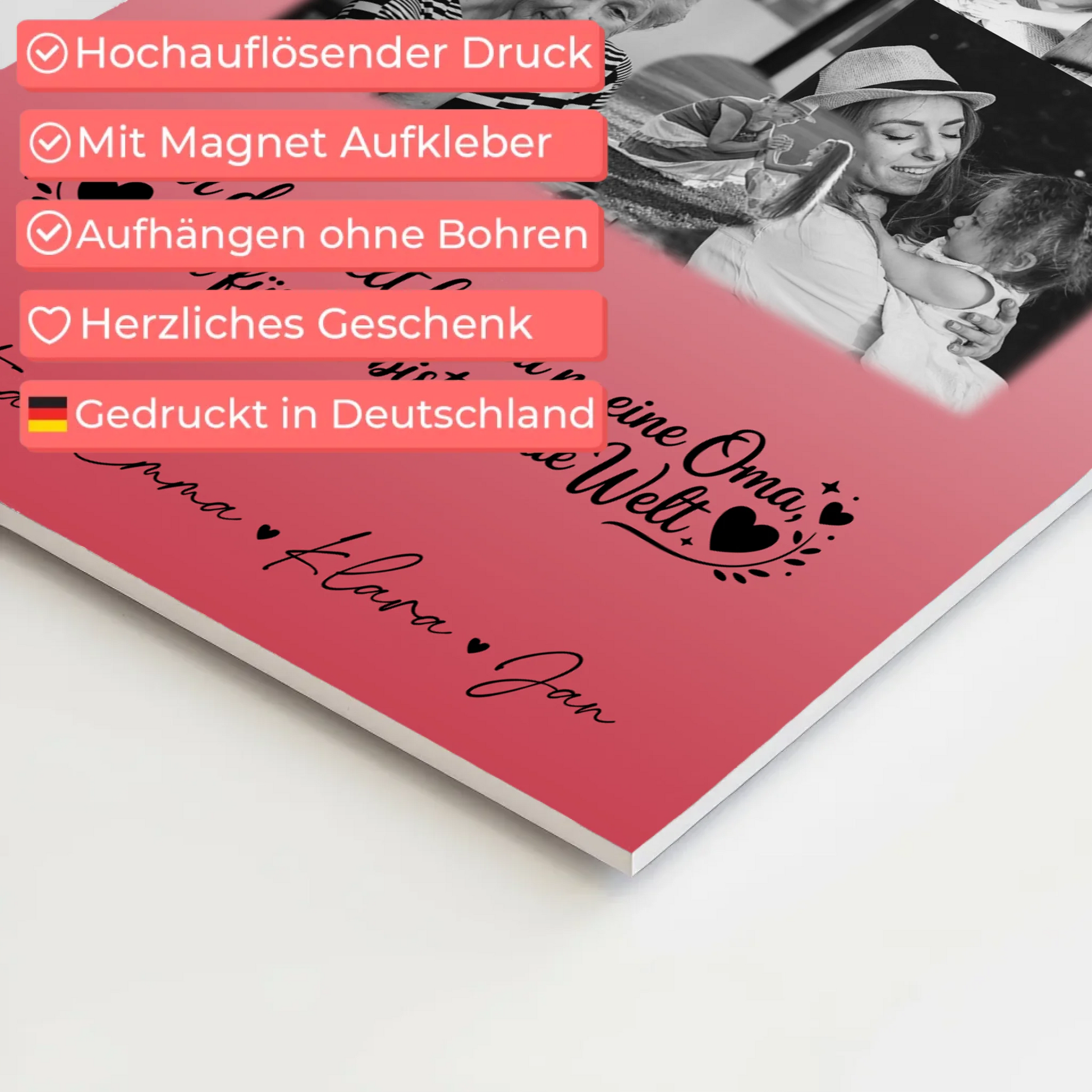 Oma Plakat Fotoboard mit 8 Fotos und Herz Du bist für mich die Welt Schwarz-Weiß Personalisiertes Geschenk 10