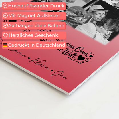 Oma Plakat Fotoboard mit 8 Fotos und Herz Du bist für mich die Welt Schwarz-Weiß Personalisiertes Geschenk 10