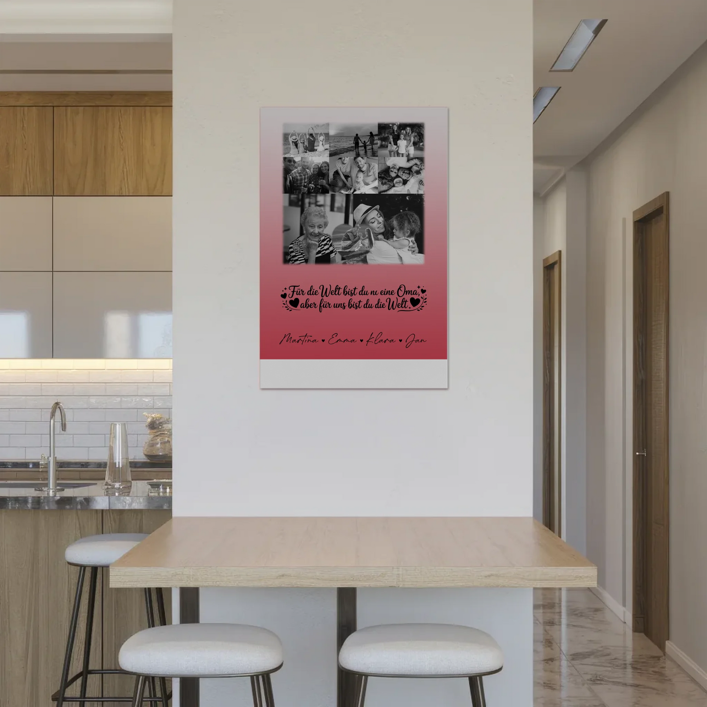 Oma Plakat Fotoboard mit 8 Fotos und Herz Du bist für mich die Welt Schwarz-Weiß Personalisiertes Geschenk