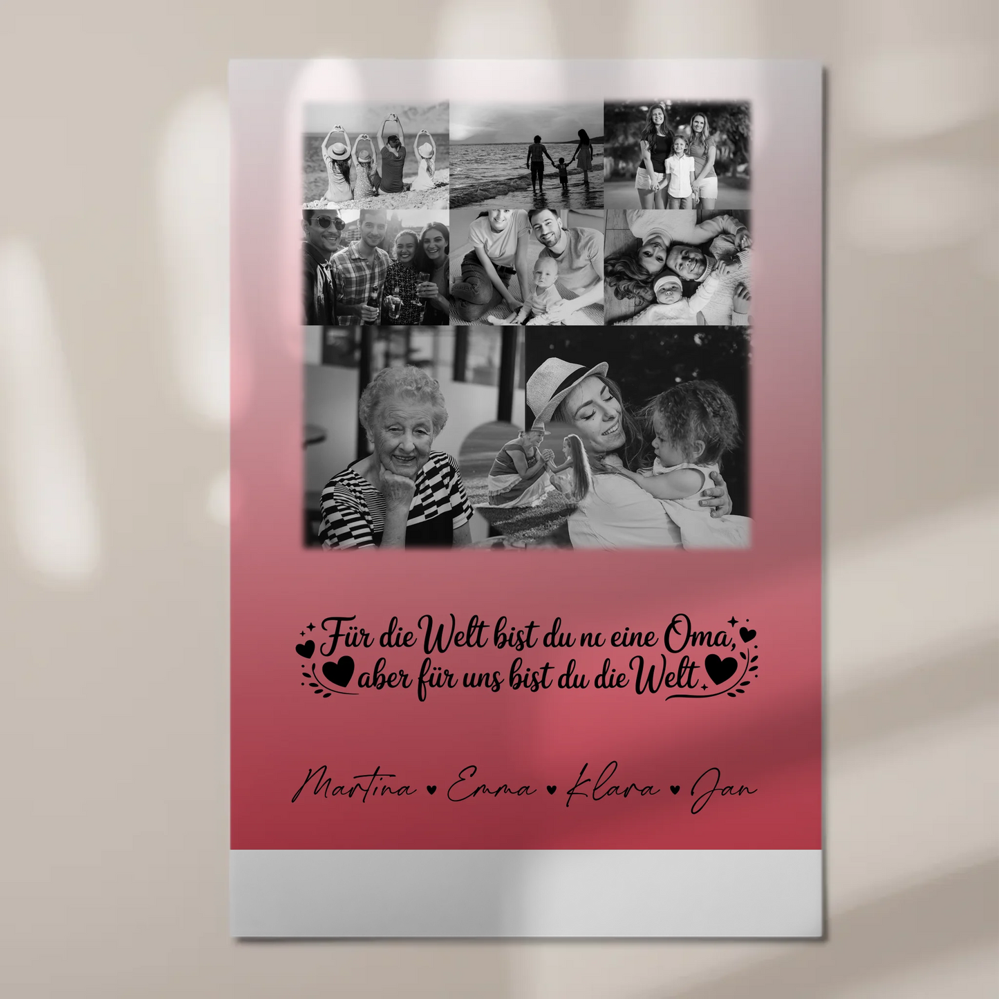 Oma Plakat Fotoboard mit 8 Fotos und Herz Du bist für mich die Welt Schwarz-Weiß Personalisiertes Geschenk