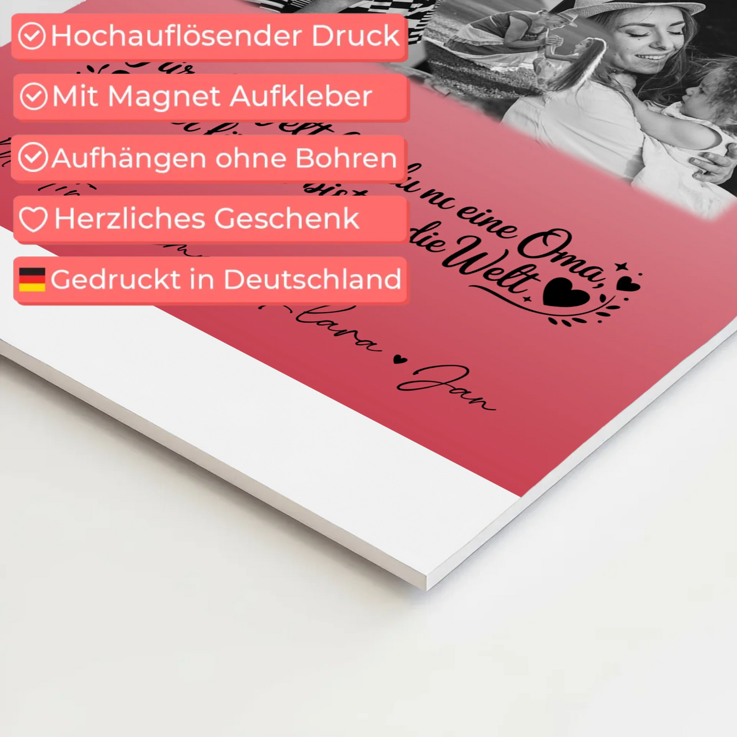 Oma Plakat Fotoboard mit 8 Fotos und Herz Du bist für mich die Welt Schwarz-Weiß Personalisiertes Geschenk