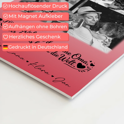 Oma Plakat Fotoboard mit 8 Fotos und Herz Du bist für mich die Welt Schwarz-Weiß Personalisiertes Geschenk